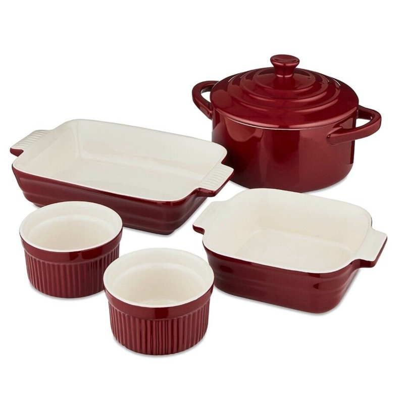 Barbary & Oak Foundry 5 Piece Ceramic Ovenware Gift Set Bordeaux Red BO875000RED