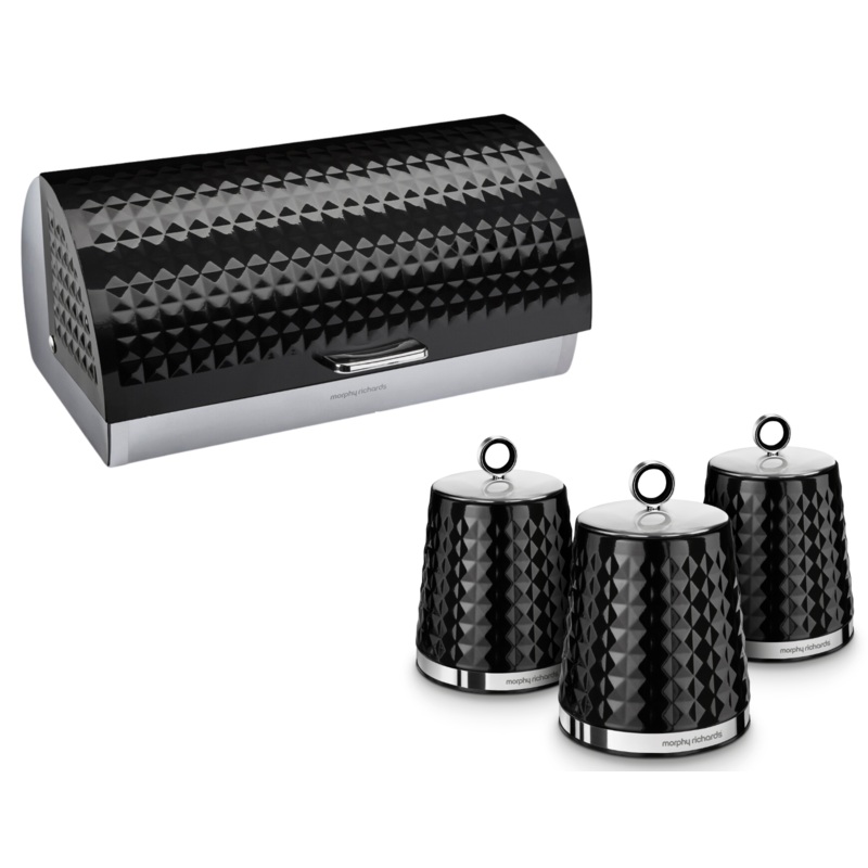 Morphy Richards Dimensions Black Bread Bin Canisters Kitchen Storage Set