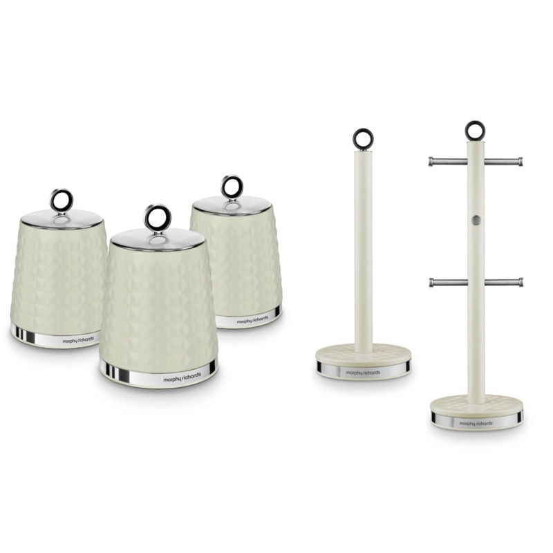 Morphy Richards Dimensions Canisters Mug Tree & Towel Pole Kitchen Storage Set in Ivory Cream