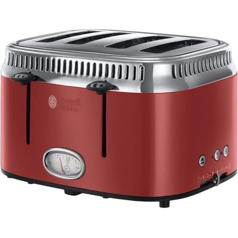 Russell Hobbs Retro Red 4 Slice Toaster Stainless Steel 21690 New 3 Yr Guarantee