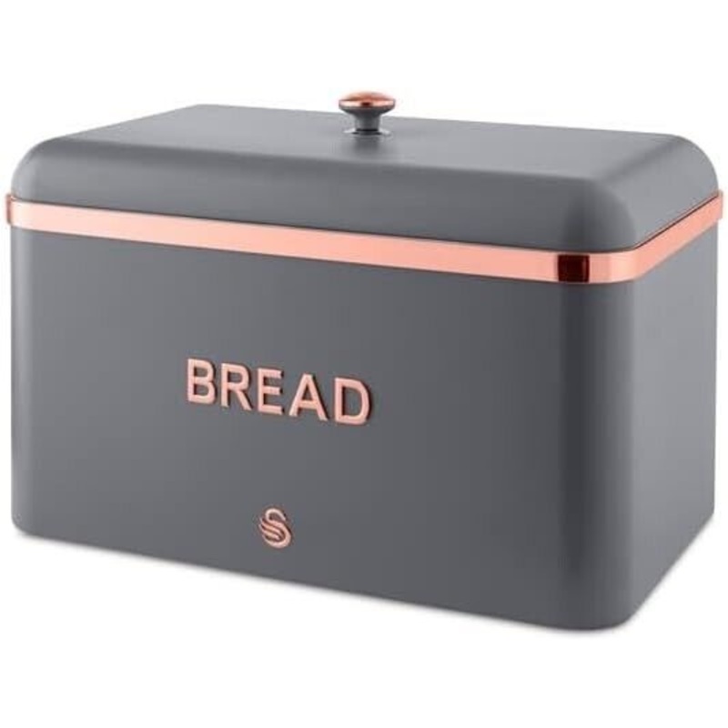 SWAN Carlton Bread Bin Grey & Rose Gold Large Family Size SWKA1018RGN