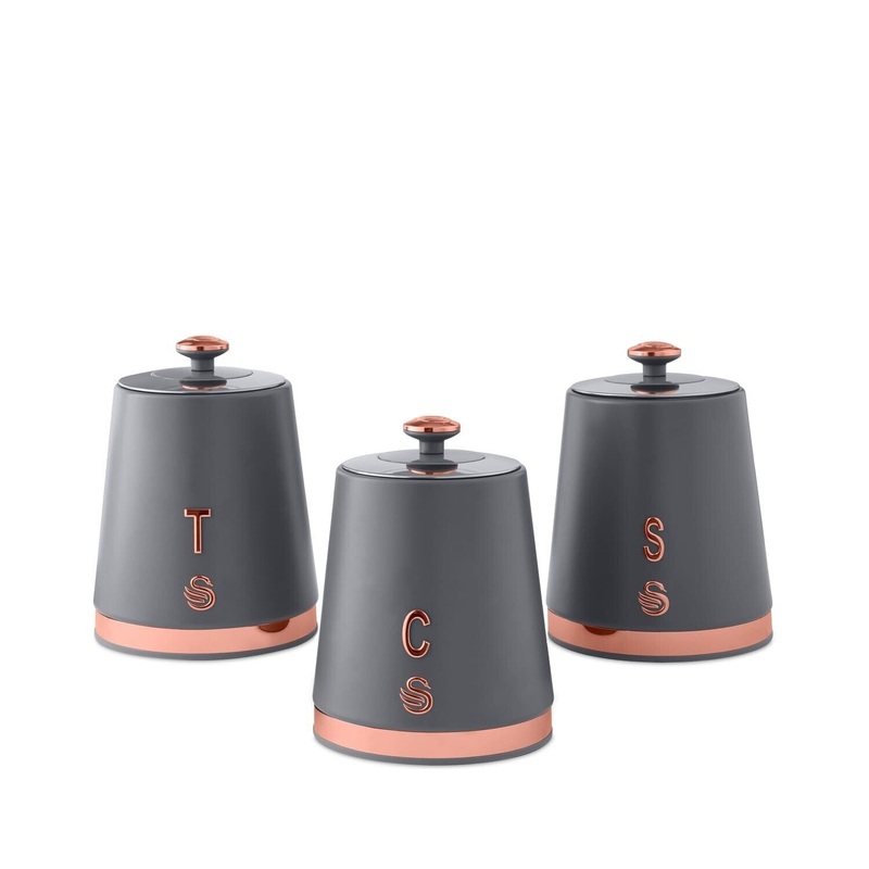 SWAN Carlton Tea, Coffee & Sugar Canisters Grey & Rose Gold SWKA1028RGN