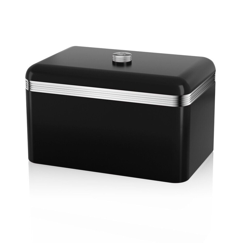 SWAN Retro Black Breadbin SWKA1010BN - Vintage Design Kitchen Bread Bin in Black