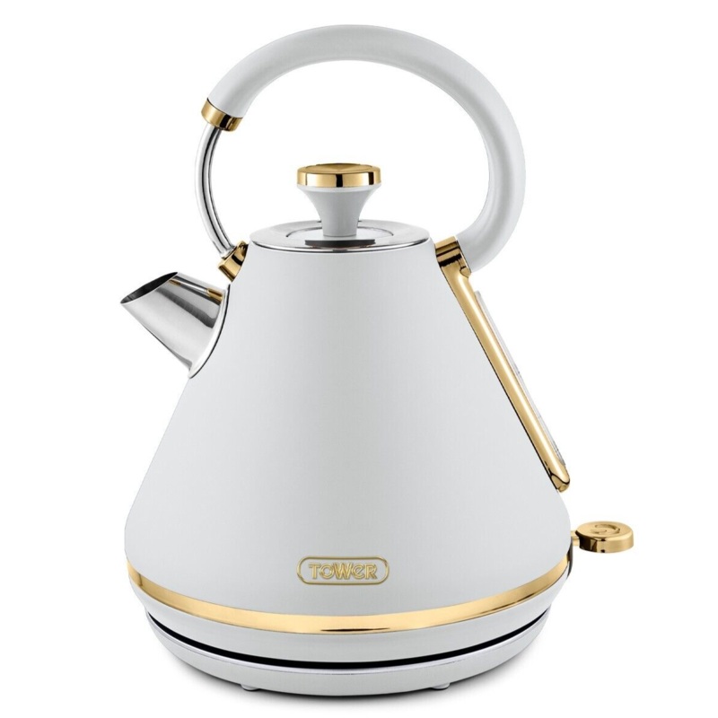 Tower Cavaletto 1.7L 3KW Pyramid Kettle White & Champagne Gold Accents T10044WHT