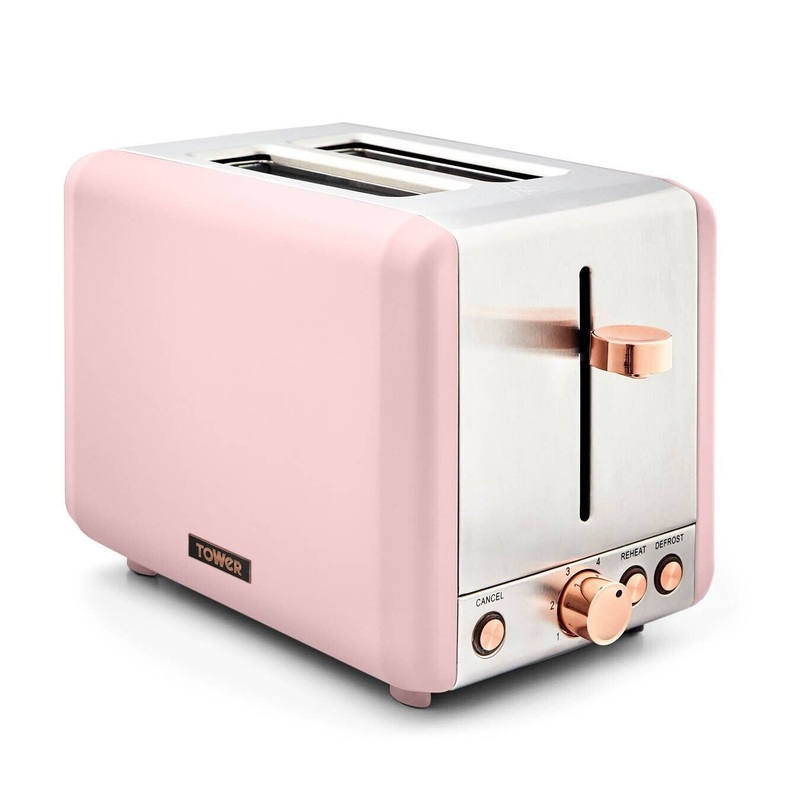 Tower Cavaletto T20036PNK 2 Slice Toaster in Pink & Rose Gold. 3 Year Guarantee
