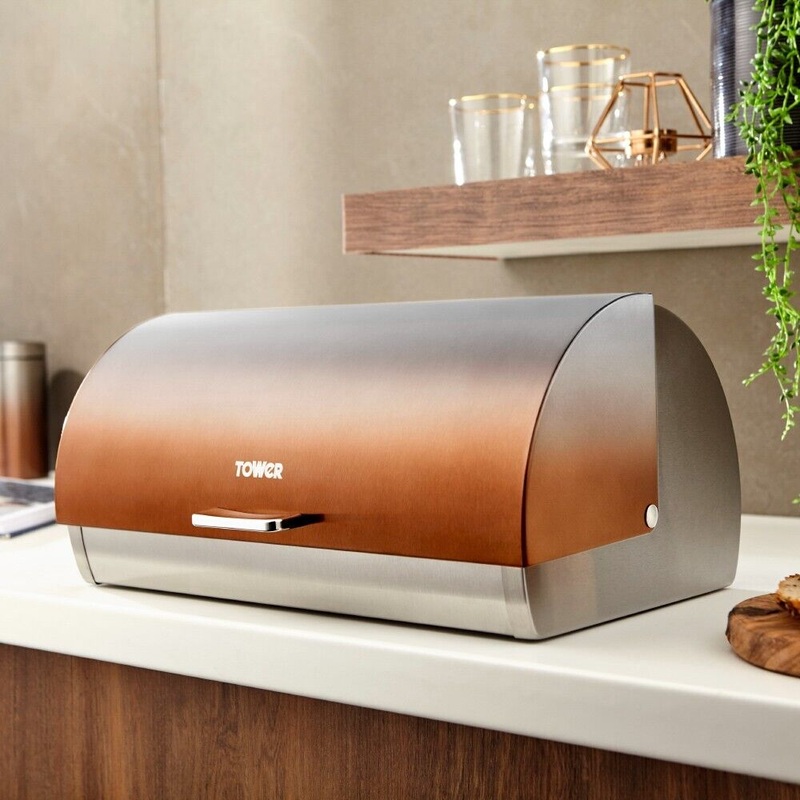 Tower Ombre Copper Roll Top Bread Bin Stainless Steel Large Capacity T826070COP