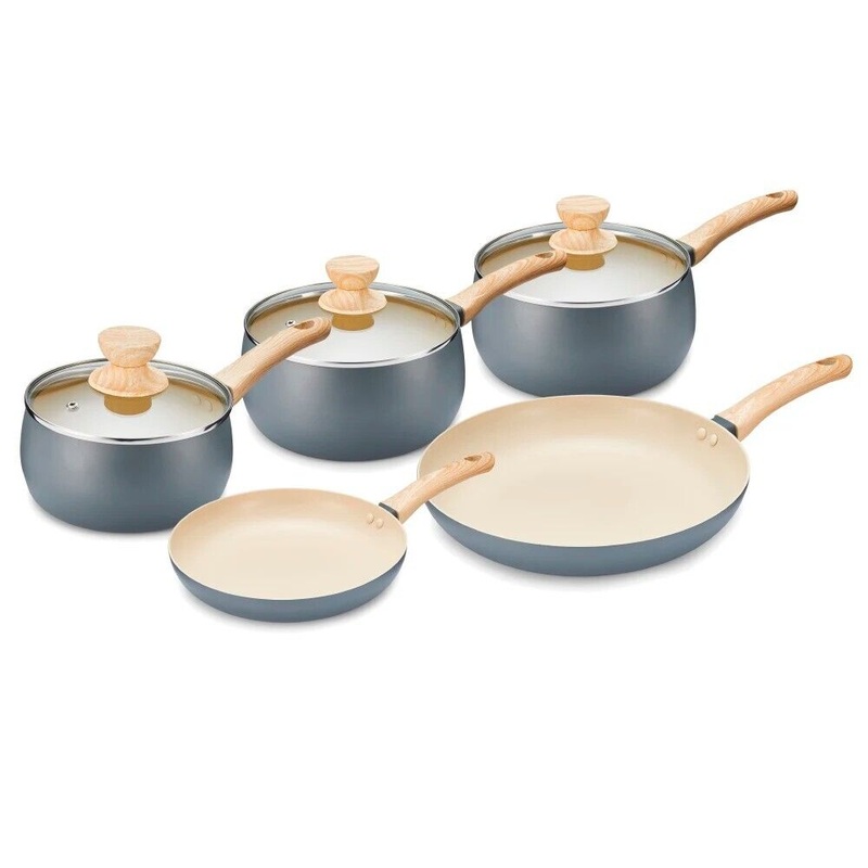 Tower Scandi 5 Piece Pan Set Grey with 3 Sauce Pans & 2 Frying Pans T800072G