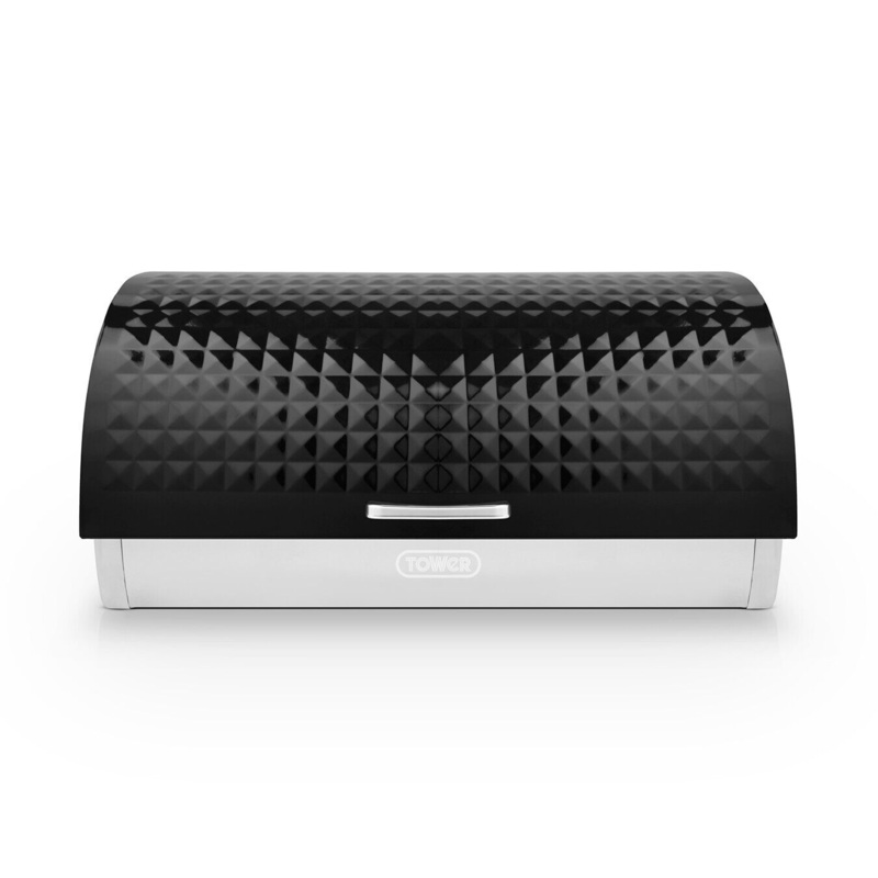 Tower Solitaire Black Breadbin with Embossed Diamond Design T826206BLK