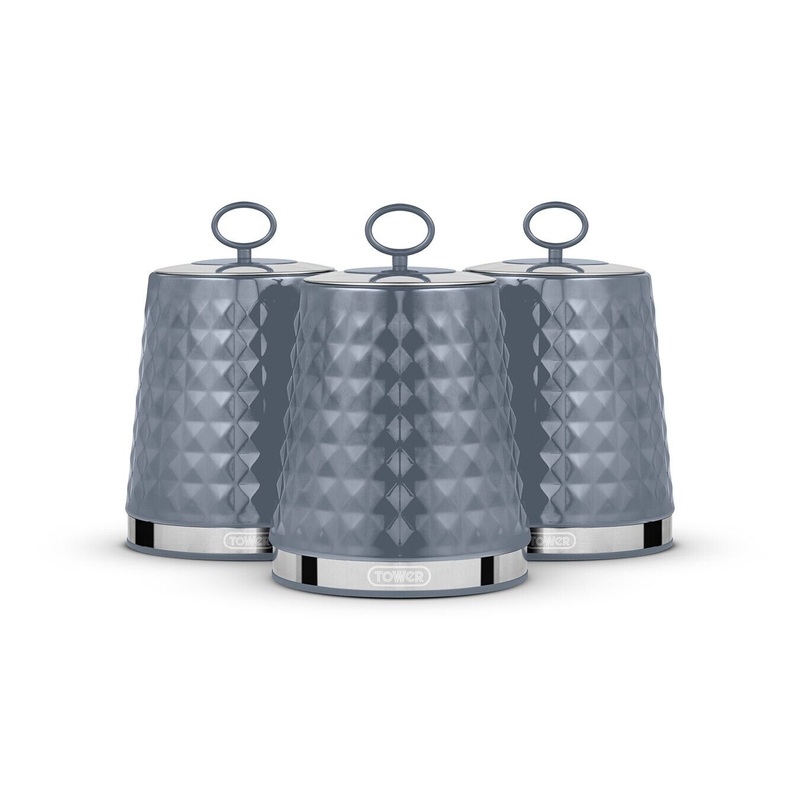 Tower Solitaire Grey Tea Coffee & Sugar Canisters Kitchen Storage Set T826207GRY