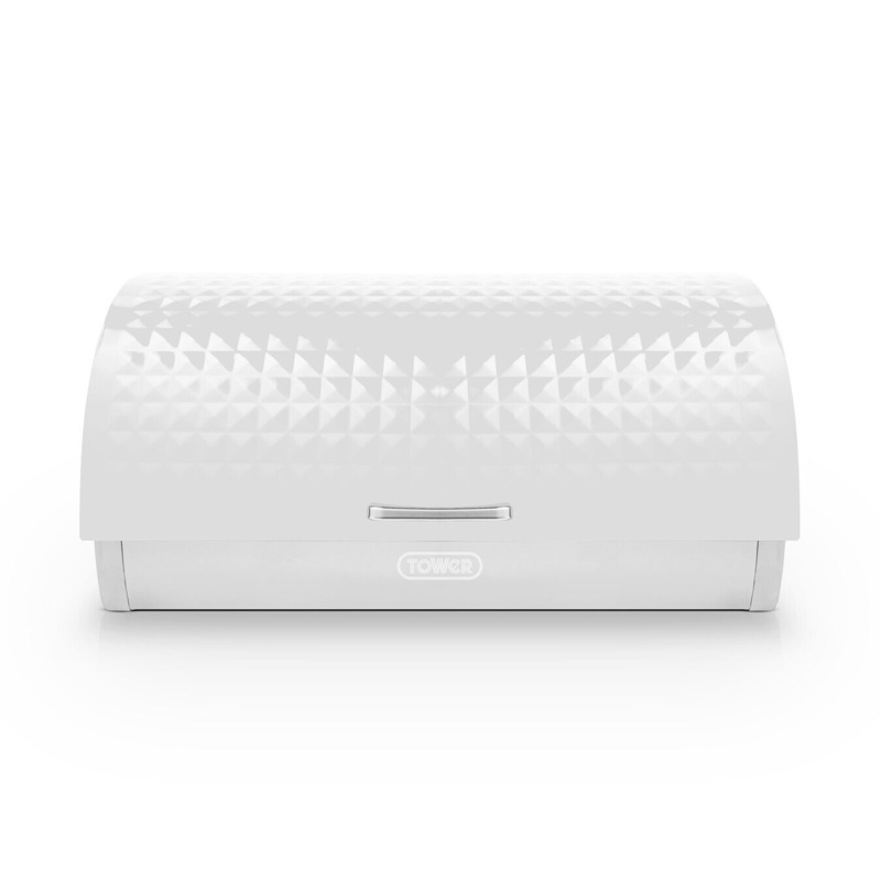 Tower Solitaire White Bread Bin Large Storage Embossed Diamond Design T826206WHT