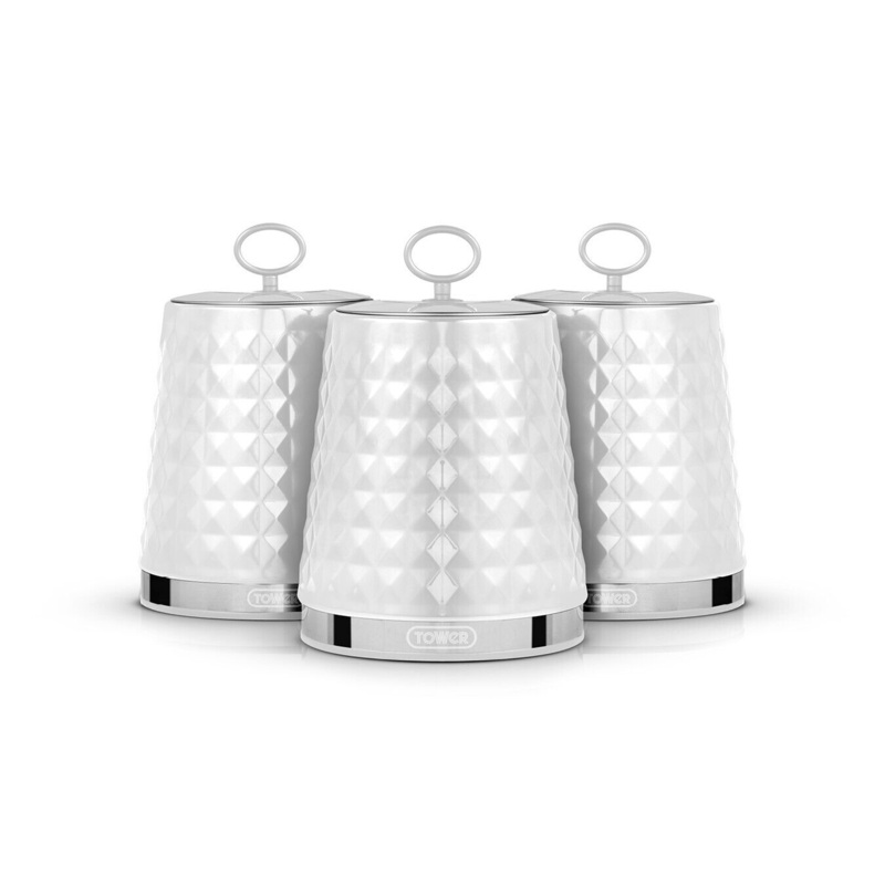 Tower Solitaire White Set of 3 Canisters Kitchen Storage T826207WHT