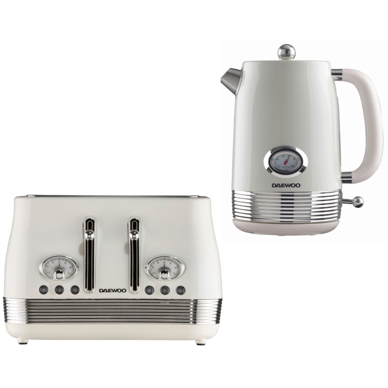 Daewoo Baltimore Buttermilk 1.5L 3KW Kettle & 4 Slice Toaster Matching Set Cream