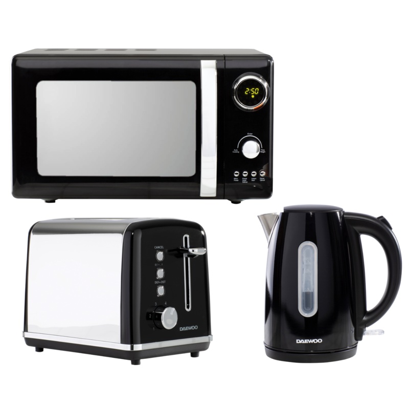 Daewoo Kensington 1.7L 3KW Jug Kettle, 2 Slice Toaster & Microwave Matching Set in Black