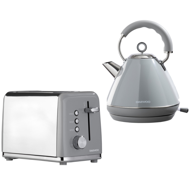 Daewoo Kensington 1.7L 3KW Pyramid Kettle & 2-Slice Toaster Matching Set Grey