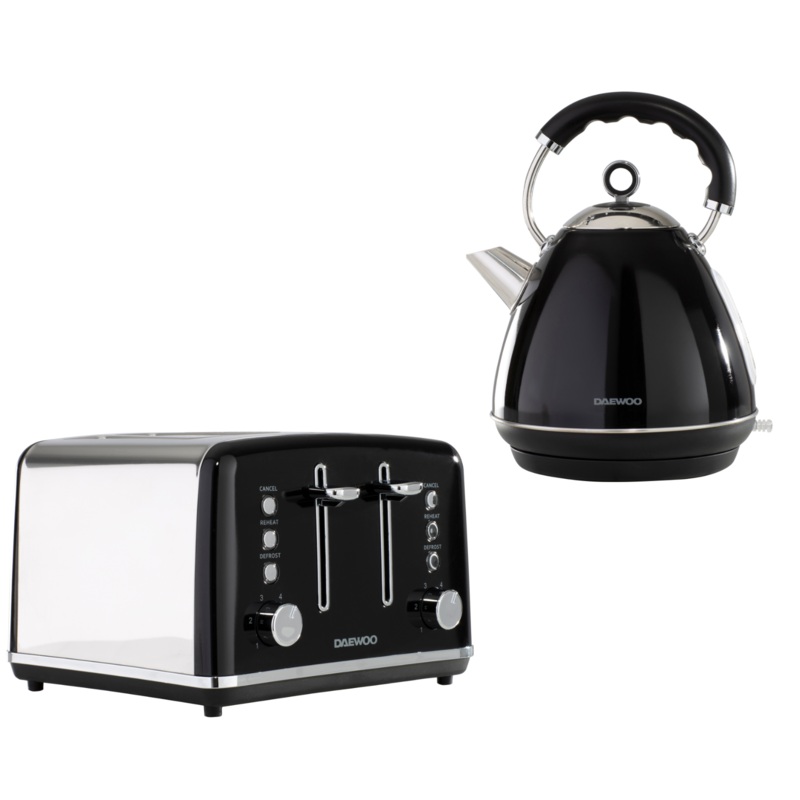 Daewoo Kensington 1.7L 3KW Pyramid Kettle & 4 Slice Toaster Matching Set Black