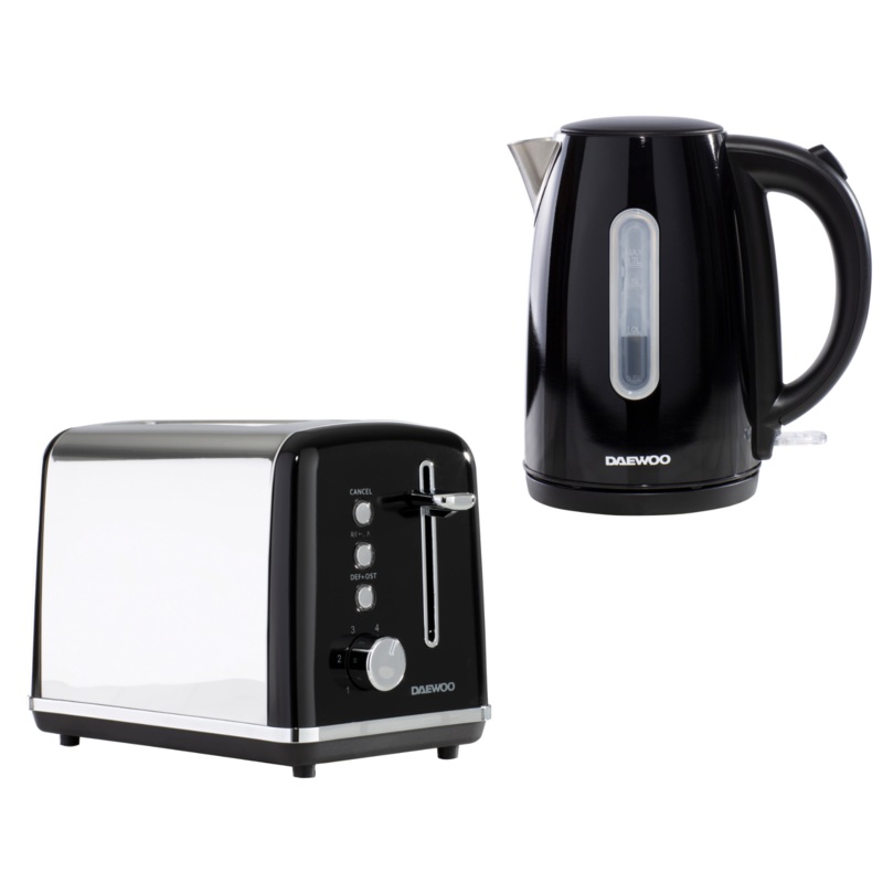 Daewoo Kensington Black 1.7L 3KW Jug Kettle & 2 Slice Toaster Matching Set