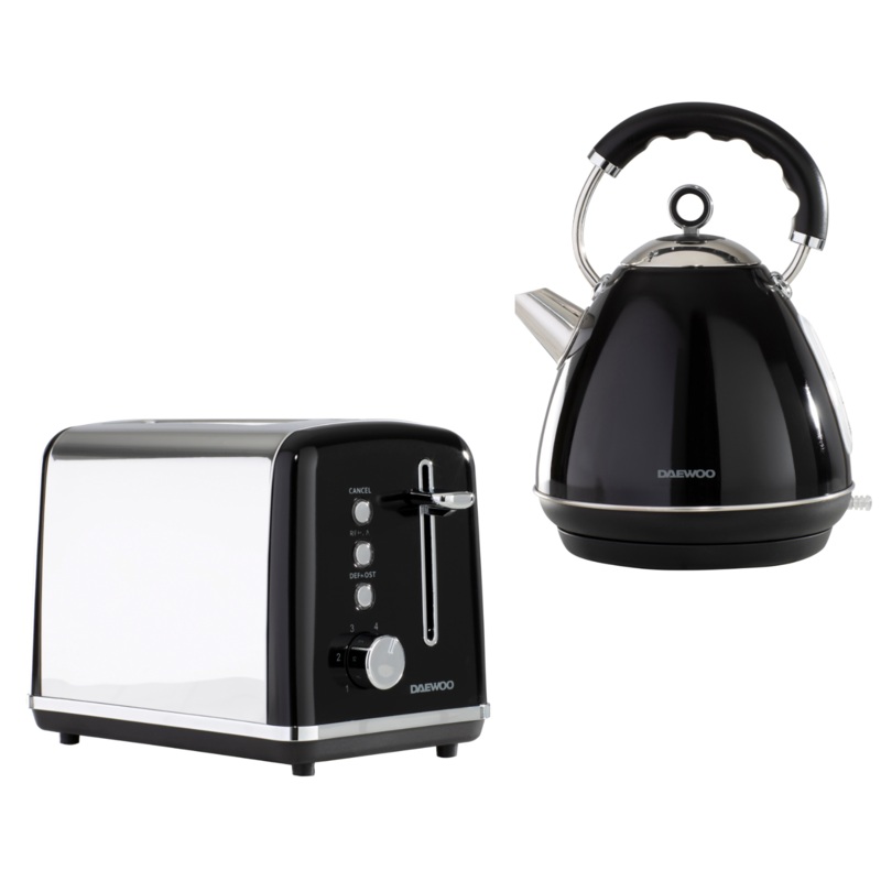 Daewoo Kensington Black 1.7L 3KW Pyramid Kettle & 2 Slice Toaster Matching Set