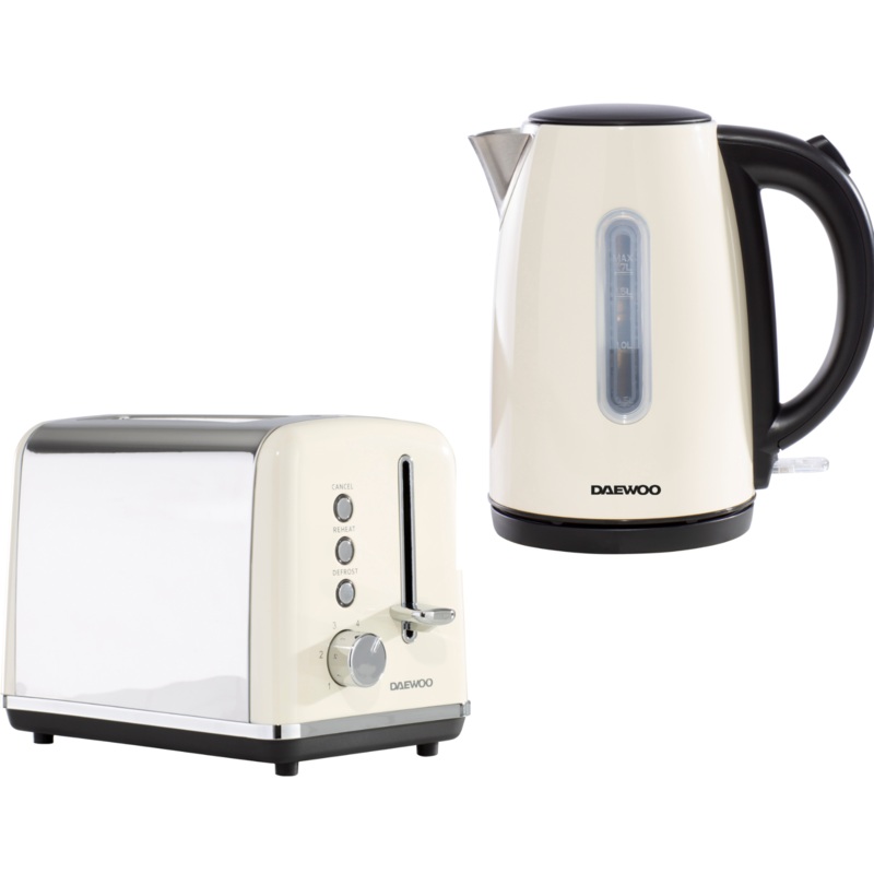 Daewoo Kensington Cream 1.7L 3KW Jug Kettle & 2 Slice Toaster Matching Set