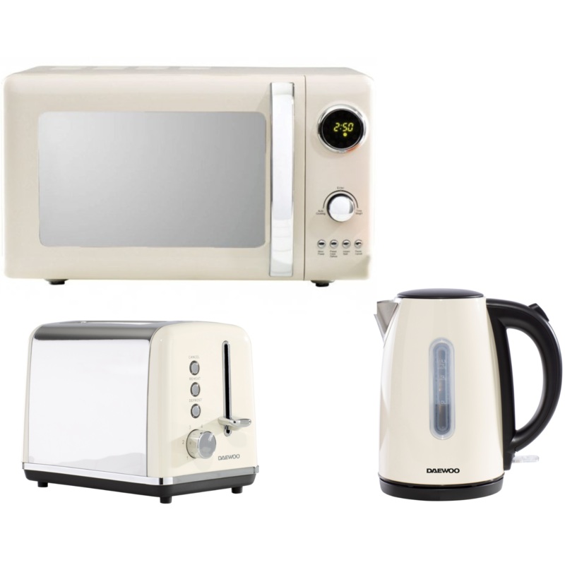 Daewoo Kensington Cream 1,7L 3KW Jug Kettle, 2 Slice Toaster & Microwave Matching Set
