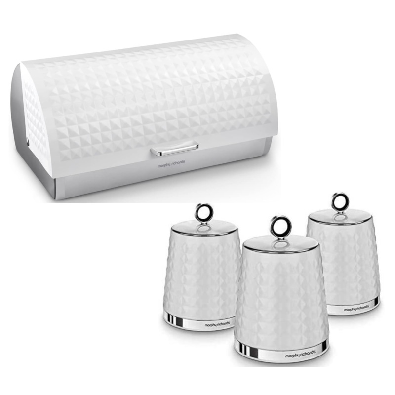 Morphy Richards Dimensions White Bread Bin & Canisters Kitchen Storage Set