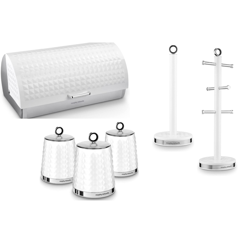 Morphy Richards Dimensions White Bread Bin Canisters Mug Tree & Towel Pole Set