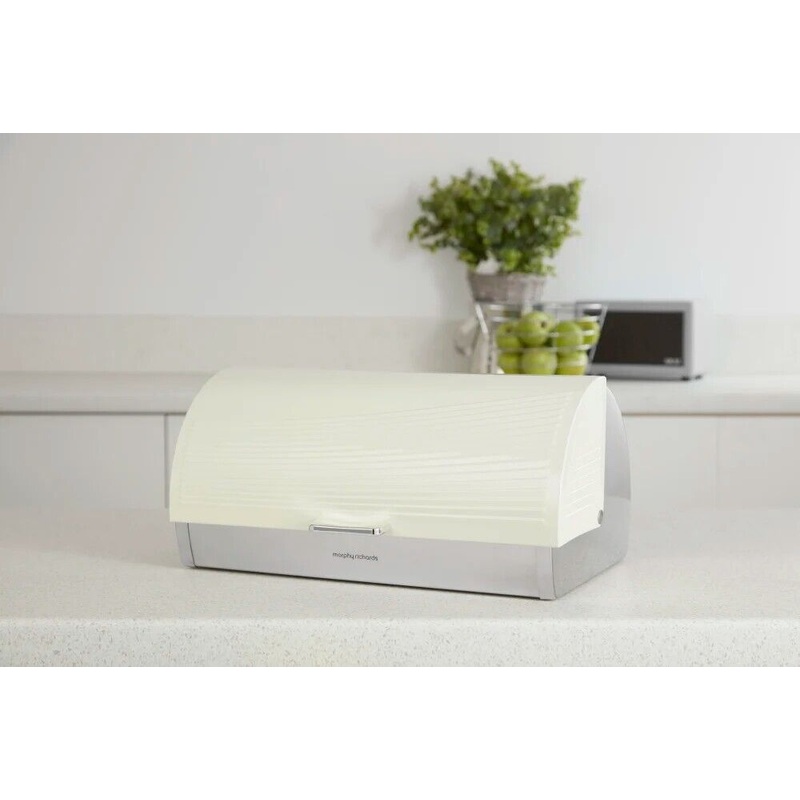 Morphy Richards Dune Roll Top Bread Bin Stainless Steel & Ivory Cream 976002
