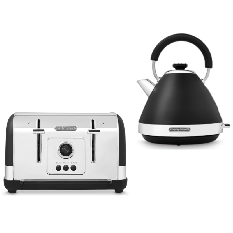 Morphy Richards Venture Black Pyramid Kettle & 4 Slice Toaster Matching Set