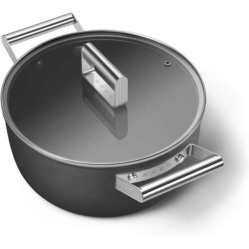 Smeg Cookware 24cm Casserole Pan with 2 Handles & Lid in Black CKFC2411BLM