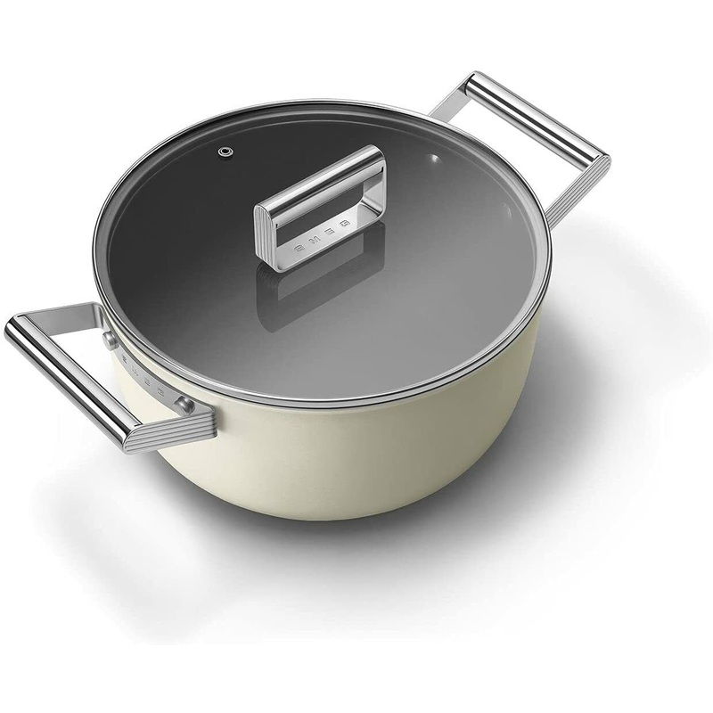 Smeg Cookware 24cm Casserole Pan with 2 Handles & Lid in Cream CKFC2411CRM