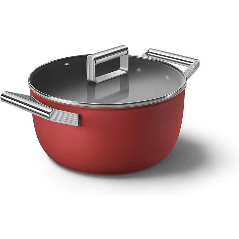 Smeg Cookware 24cm Casserole Pan with 2 Handles & Lid in Red CKFC2411RDM