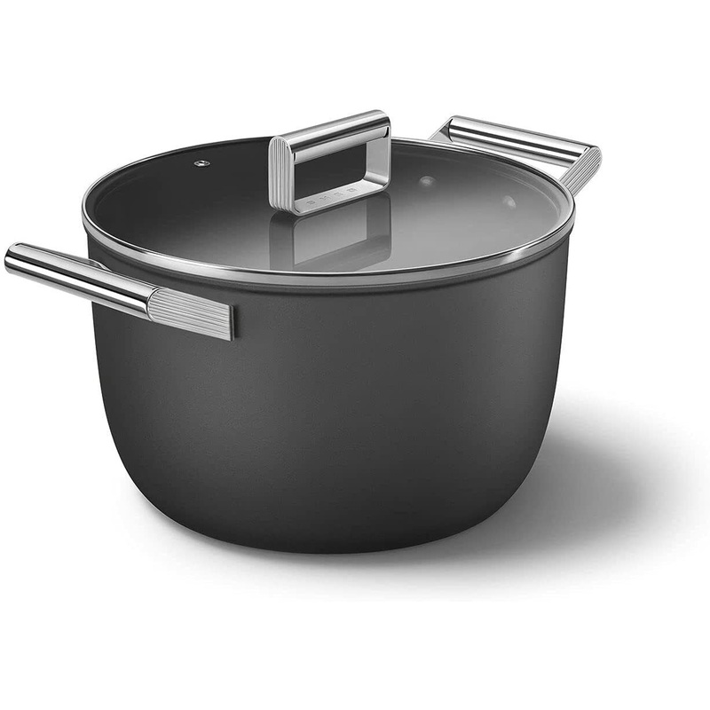 Smeg Cookware 26cm Casserole Pan with 2 Handles & Lid in Black CKFC2611BLM