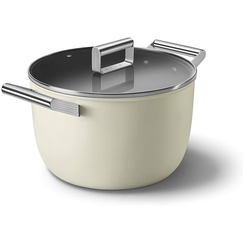 Smeg Cookware 26cm Casserole Pan with 2 Handles & Lid in Cream CKFC2611CRM