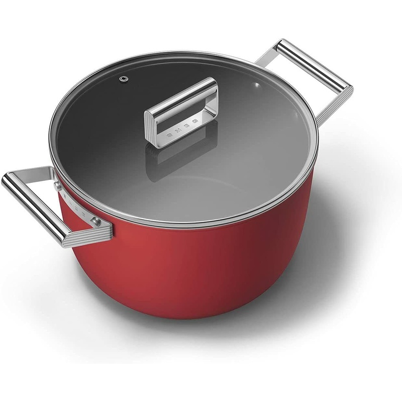 Smeg Cookware 26cm Casserole Pan with 2 Handles & Lid in Red CKFC2611RDM
