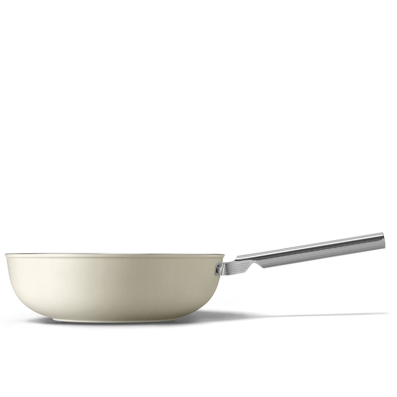 Smeg Cookware Wok 30cm, Non-Stick, Aluminium, Patented Base, Cream, CKFW3001CRM