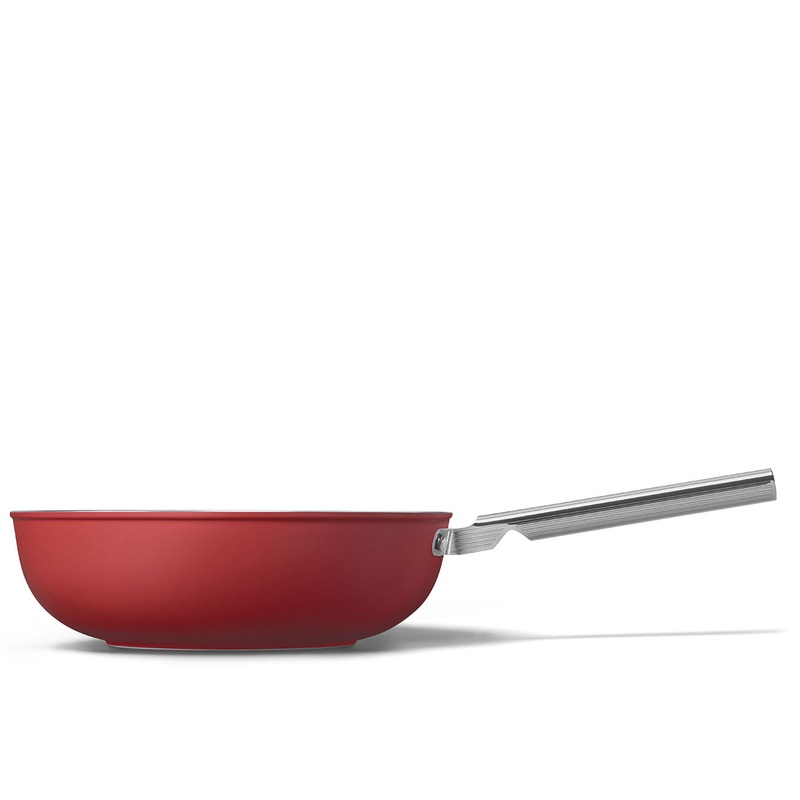 Smeg Cookware Wok 30cm, Non-Stick, Aluminium, Patented Base, Red, CKFW3001RDM