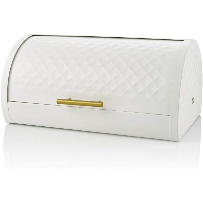 SWAN Gatsby Bread Bin White & Gold Vintage Design Kitchen Storage SWKA17522WHTN