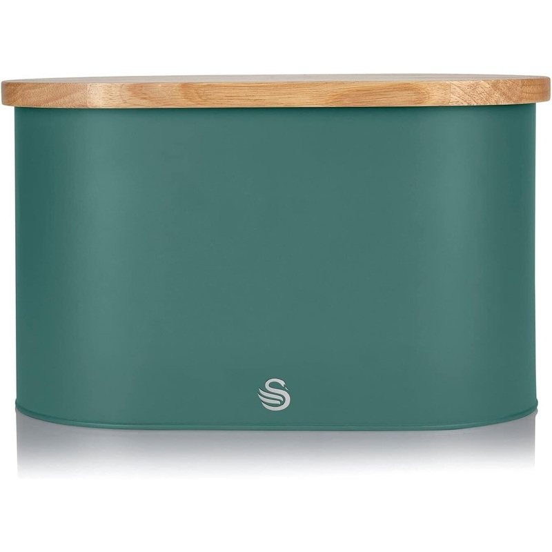 Swan Nordic Green Scandi Bread Bin with Bamboo Cutting Board Lid SWKA17512GREN