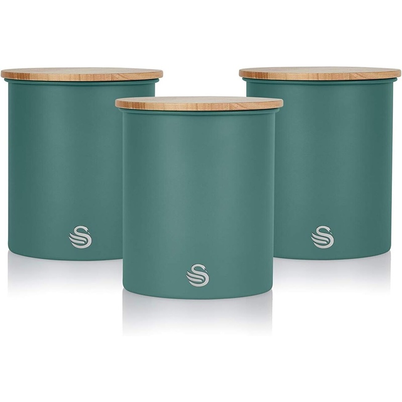 Swan Nordic Green Tea, Coffee Sugar Canisters Kitchen Storage Set SWKA17513GREN