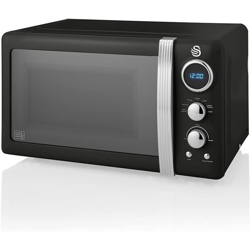 Swan Retro Black Digital Microwave 800W 20L Vintage Design Microwave SM22030LBN