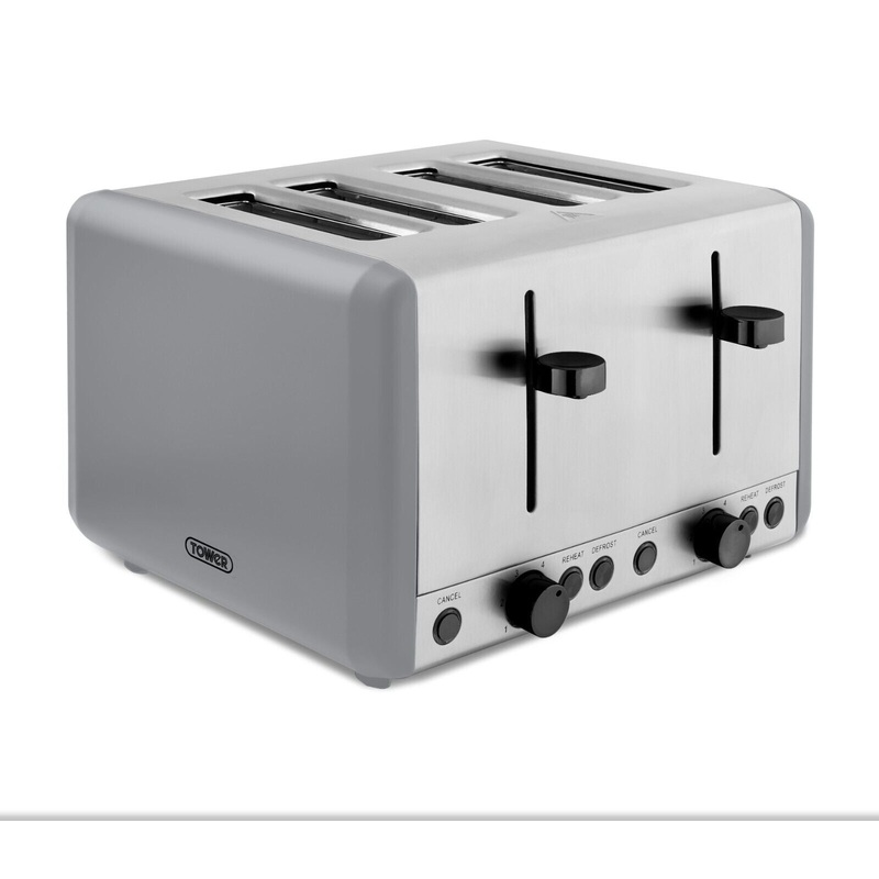Tower Sera 4 Slice 1800W Toaster in Matte Grey with Black Trim T20086GRY