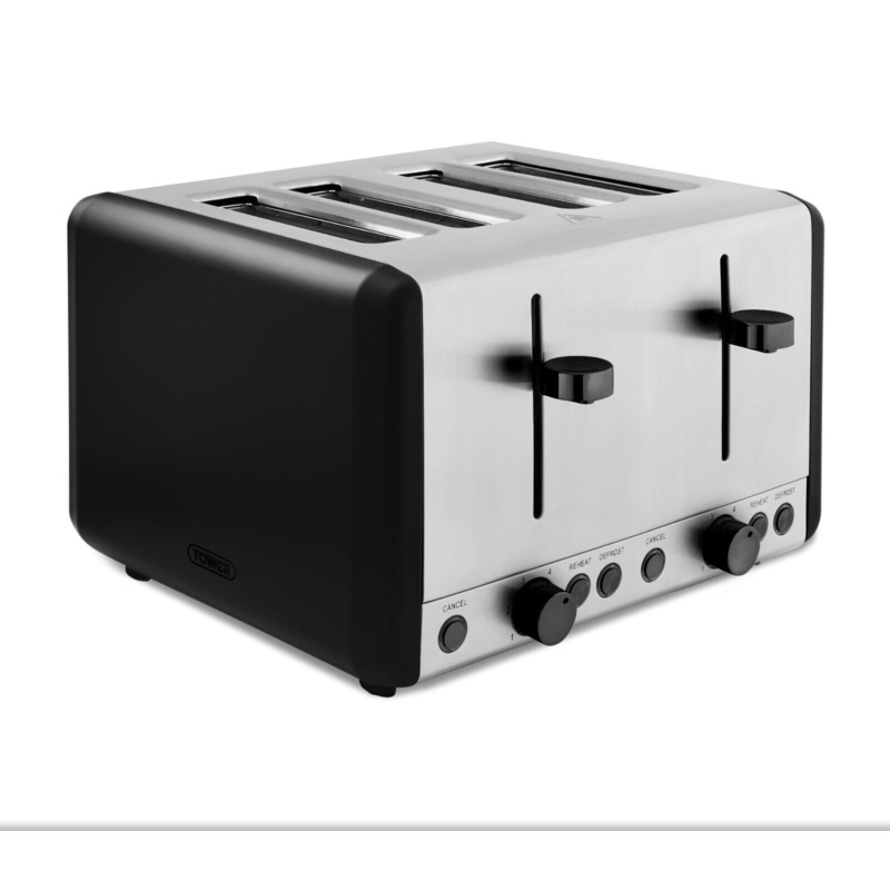 Tower Sera Black 4 Slice 1800W Toaster with Black Trim T20086BLK