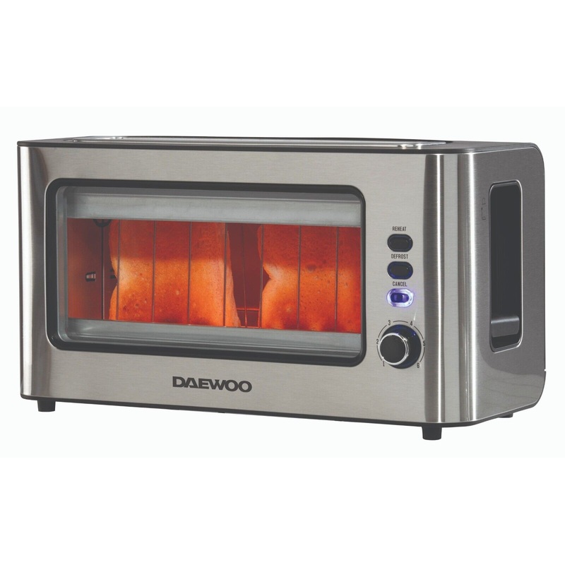 Daewoo 2 Slice Glass Toaster Modern Design with Glass Viewing Window SDA1060GE
