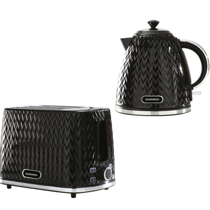 Daewoo Argyle Black 1.7L 3KW Jug Kettle & 2 Slice Toaster Matching Set
