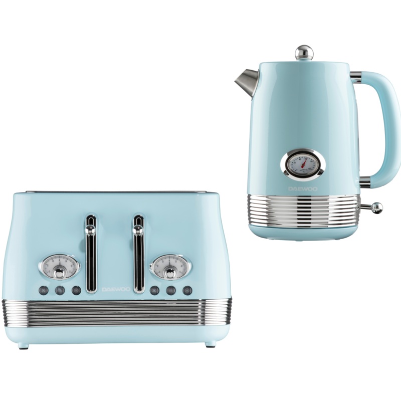 Daewoo Baltimore Blue 1.5L 3KW Kettle & 4 Slice Toaster Matching Set Skye Blue