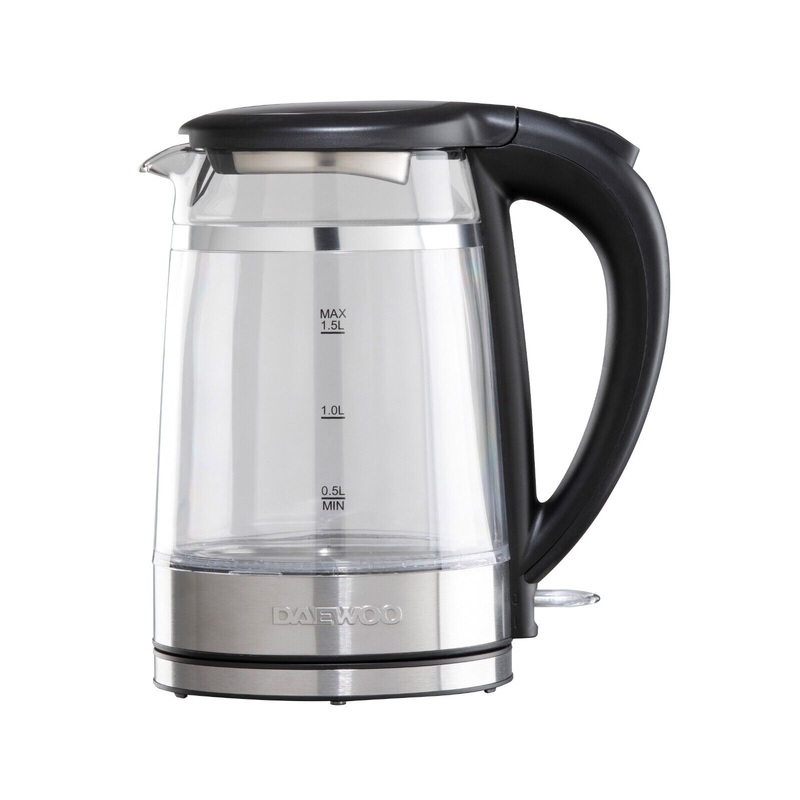 Daewoo Cool Touch Transparent 1.5L Glass Kettle with Light Up LED SDA2539GE