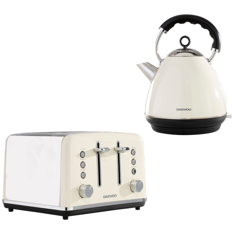 Daewoo Kensington Cream Pyramid 1.7L 3KW Kettle & 4 Slice Toaster Matching Set