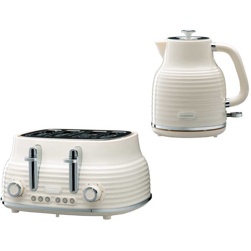 Daewoo Sienna Cream 1.7L Jug Kettle & 4 Slice Toaster. Modern Kettle & Toaster