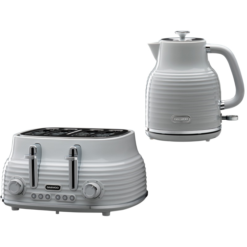 Daewoo Sienna Grey 1.7L Jug Kettle & 4 Slice Toaster. Modern Kettle & Toaster