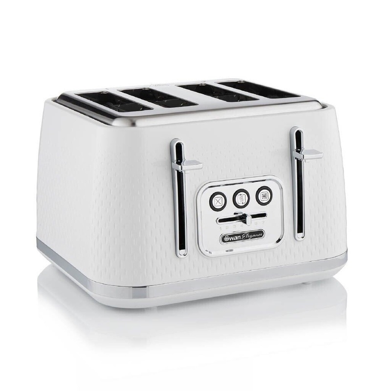 Swan Elegance 4 Slice Toaster with a Sleek Textured White Gloss Finish & Chrome Trim ST19025WHT