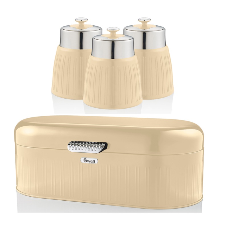 SWAN Retro Cream Bread Bin Canisters Matching Kitchen Storage Set